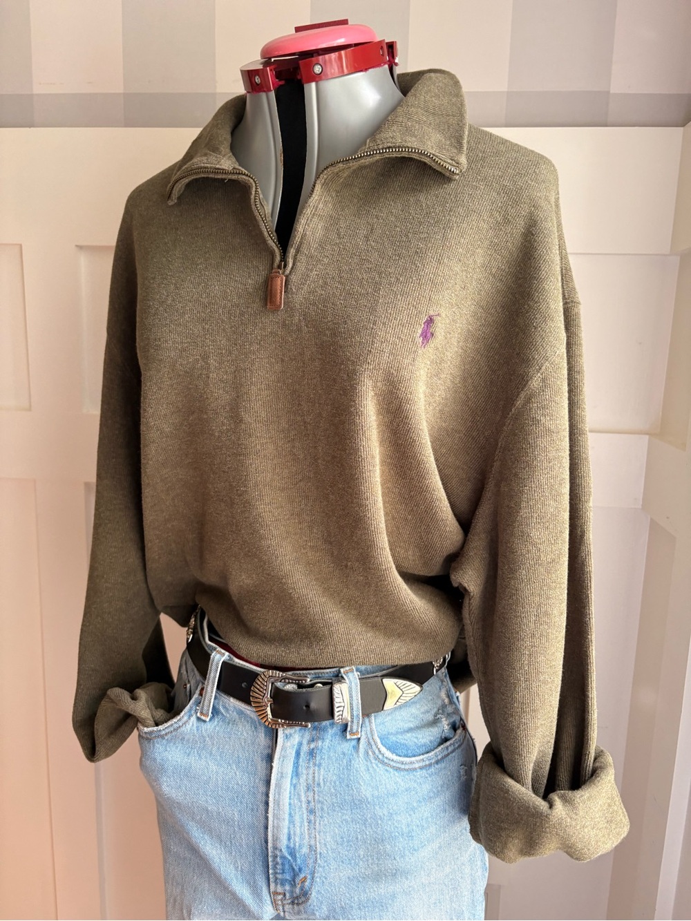 Polo by Ralph Lauren Olive Half-Zip V-Neck Pullover XXL - Picture 4 of 7